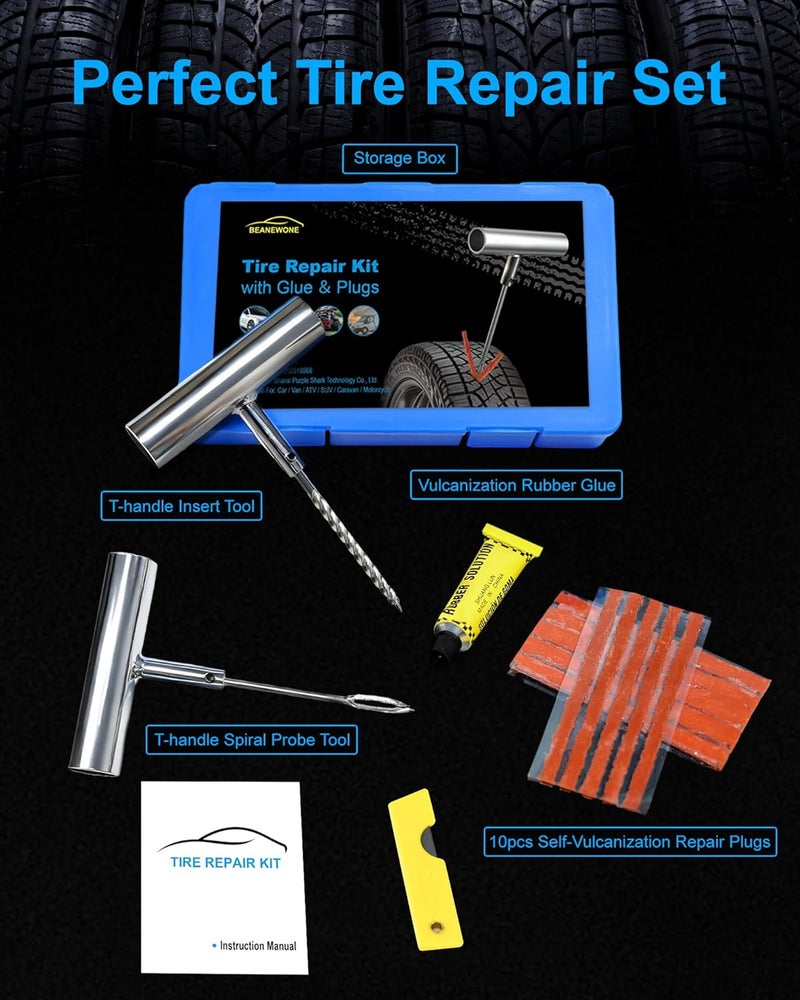 Beanewone Tire Repair Kit with Plugs, Tire Plug Kit Heavy Duty Professional for Car, ATV, Motorcycle, Truck, Flat Tire Emergency Repair (Boxed Type - 16 PCs) - Image 2